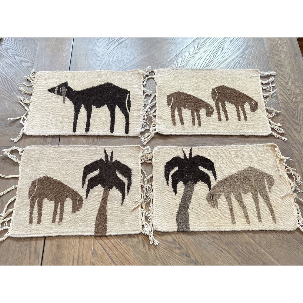 Vintage handwoven Egyptian wool tapestries Wall Decor or placemats  Set Of 4